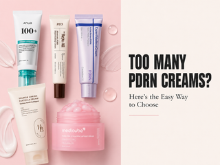 Five Korean PDRN creams from Anua, Dr. Reju-All, Centellian24, HEVEBLUE and Medicube