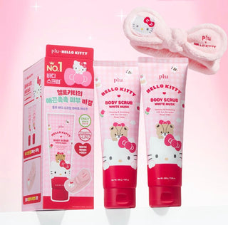 [plu x Hello Kitty] Body Scrub White Musk 200g*2 Set (+Kitty Cleansing Band)