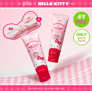 [plu x Hello Kitty] Body Scrub White Musk 200g*2 Set (+Kitty Cleansing Band)