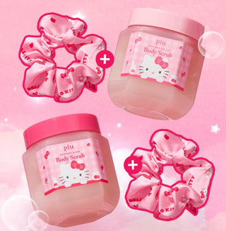 [plu x Hello Kitty] Perfumed Sugar Body Scrub Melrose 510g Set (+Kitty Scrunchie)