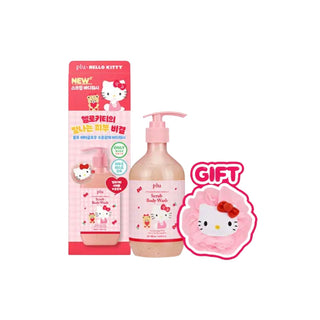 [plu x Hello Kitty] Vita-glow Moisture Radiance Scrub Body Wash Melrose 500ml Set (+Kitty Shower Ball)