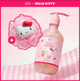 [plu x Hello Kitty] Vita-glow Moisture Radiance Scrub Body Wash Melrose 500ml Set (+Kitty Shower Ball)