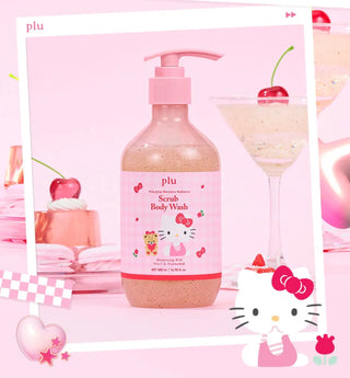 [plu x Hello Kitty] Vita-glow Moisture Radiance Scrub Body Wash Melrose 500ml Set (+Kitty Shower Ball)